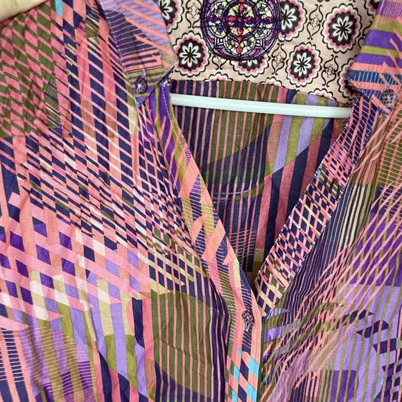 ROBERT GRAHAM Abstract Striped Button Up Shirt Women’s Size Large Purple Pink - Picture 5 of 13